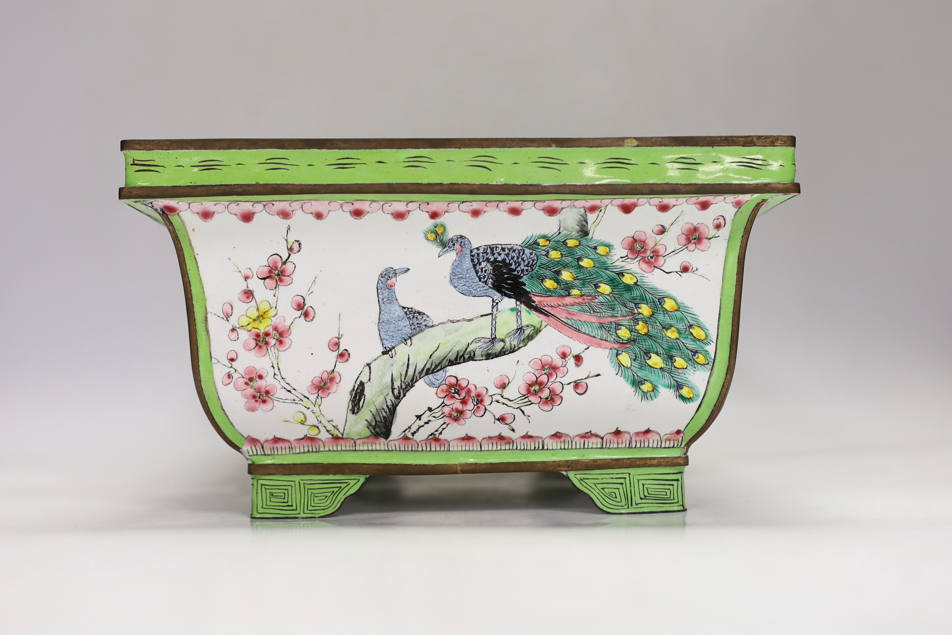 A pair of 20th century Chinese Guangzhou enamel planters, 21cm wide